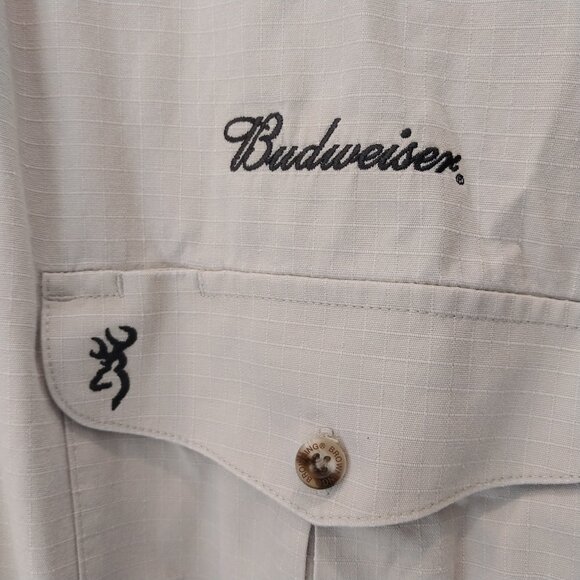 Browning Hunting Shirt Mens XL 16 Beige Padded Vented Shooting Ripstop Budweiser - Picture 4 of 14
